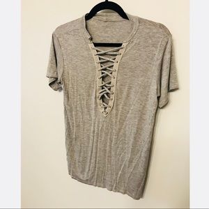 Grey Lace-up T-shirt